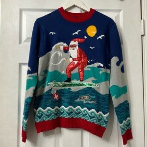 Ugly Christmas Holiday Sweater Surfing Santa